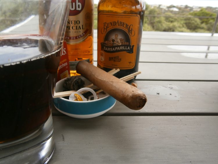 Ranier Custom, three quarters left, with a rum and sarsaparilla
