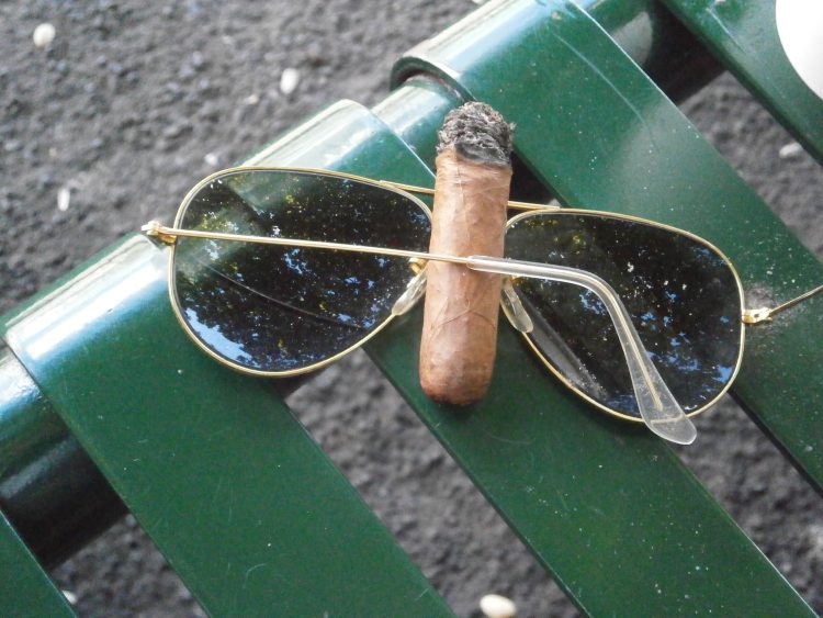 Montecristo B Compay Centennial Humidor, inch and a half left, with Ray-Ban Aviators